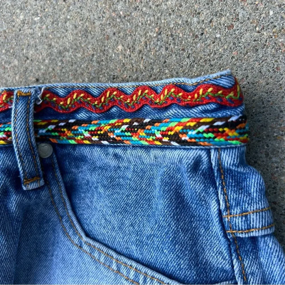 Y2K Arizona Boho Western bricabrac trim festival jean shorts - Picture 3 of 5